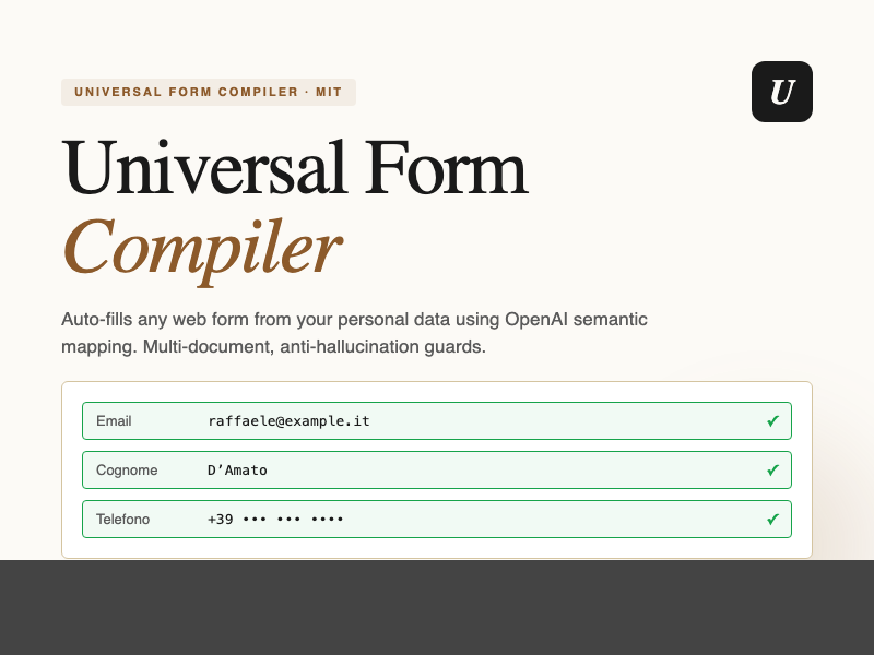 Universal Form Compiler — Chrome extension screenshot